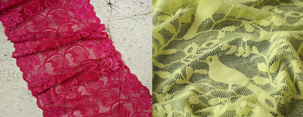 A collage comparing Leavers, Jacquardtronic, and Textronic lace patterns.