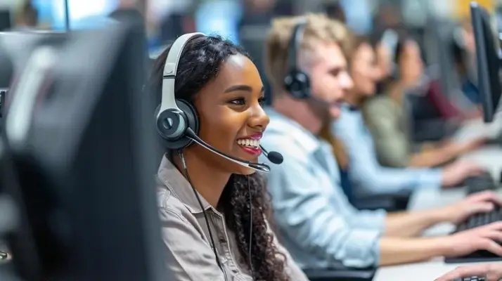 مدير حساب ودود ومحترف على سماعة رأس ، جاهز للتواصل.