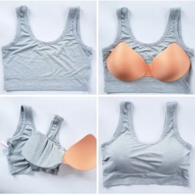 صدرية ما بعد استئصال الثدي المصممة بعناية مع مواد ناعمة واللحمة الأمامية.