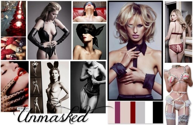 Um quadro de humor de lingerie do Dia dos Namorados com tule rosa macio, bordado de coração, malha preta e designs de corte ousados.