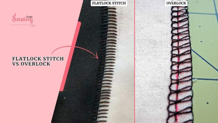 A close-up, side-by-side comparison of a bulky overlock seam and a smooth, flatlock seam on a lingerie garment.