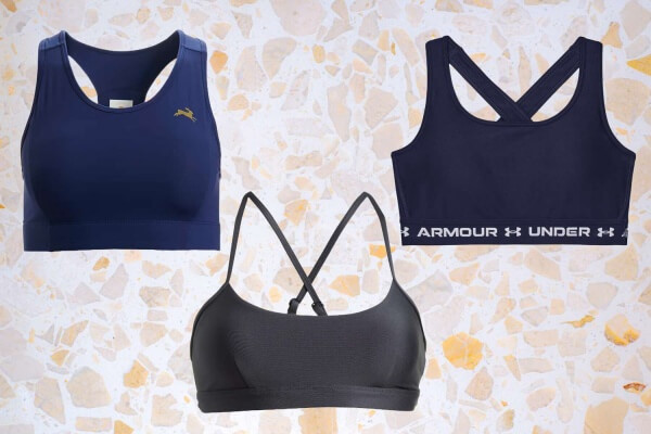 A diagram comparing the back designs of a racerback (T-back) and a U-back sports bra.