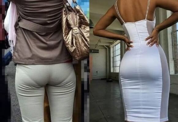 A stylish woman in a sleek dress looking confident, with no visible panty lines.